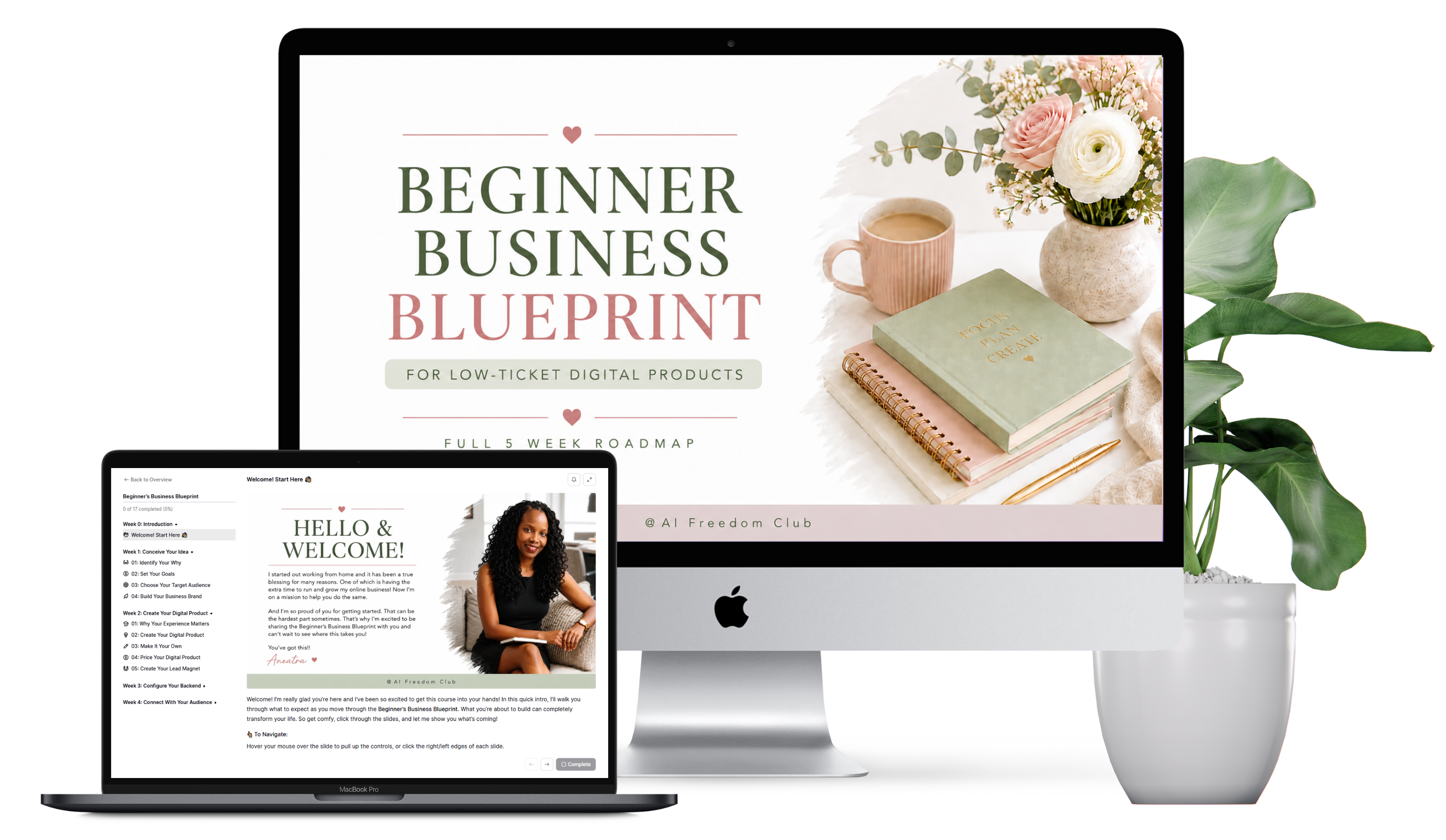 Beginner Business Blueprint course shown on desktop and laptop screens
